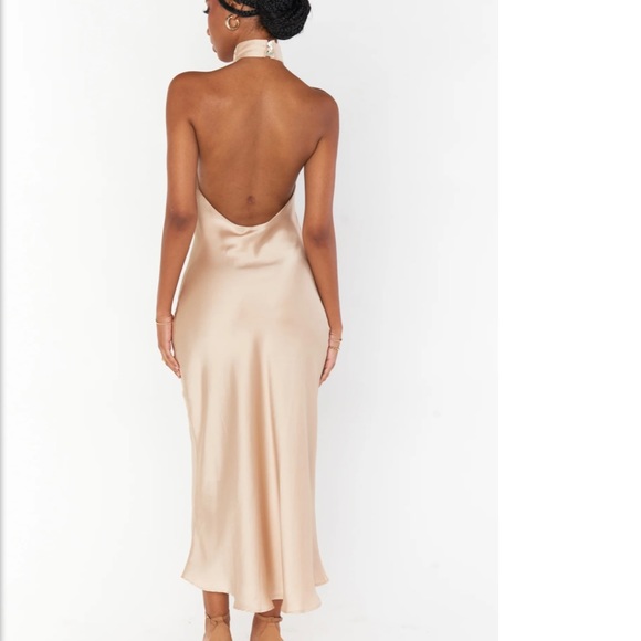 Show Me Your Mumu- Jasmine Halter Midi dress in Champagne Satin Bridesmaid Dress - Picture 2 of 2
